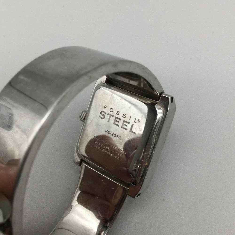 Fossil Womens Watch 25mm Square Silver Tone Steel FS-2563 New Battery 6.5